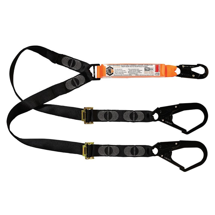 LINQ Elite Adjustable Twin Shock Absorbing Lanyard with Scaff Hooks