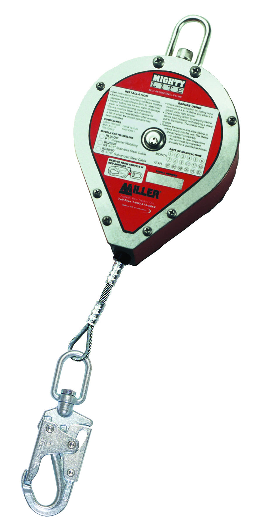 MILLER MightyLite RL Series Retractable Lifelines - Steel Wire Rope ...